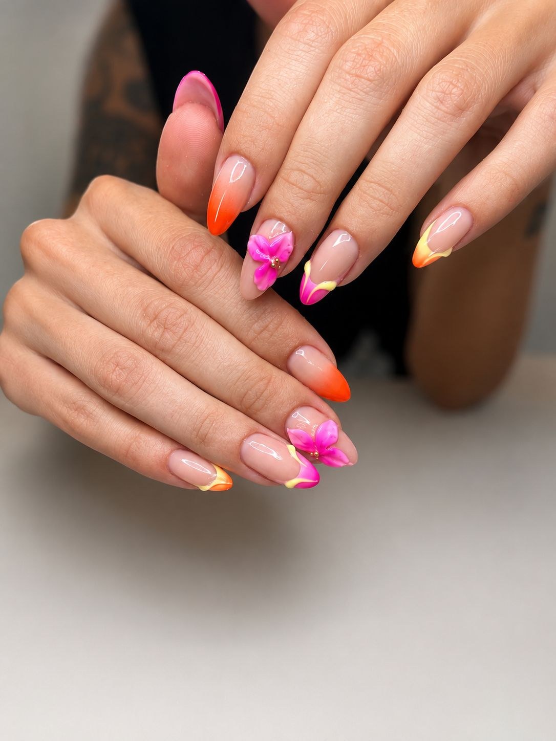 Bright floral nail art