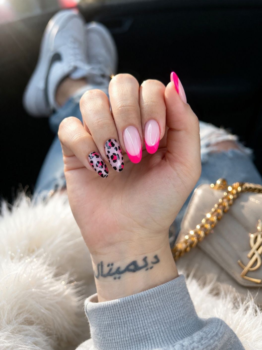 Pink leopard nail art